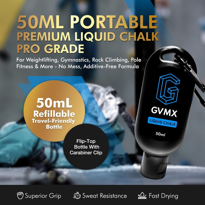 GVMX 50ML/100ML/400ML Superior Grip Premium Liquid Chalk. Long Lasting Mess-Free Gym Chalk for Weightlifting, Gymnastics, Climbing. Fast Drying Refillable Gym Accessories. Package May Vary. - Image 2